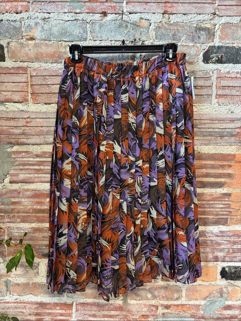 Vintage Multicolor Floral Pleated Circle Skirt — Orange, Purple & Black